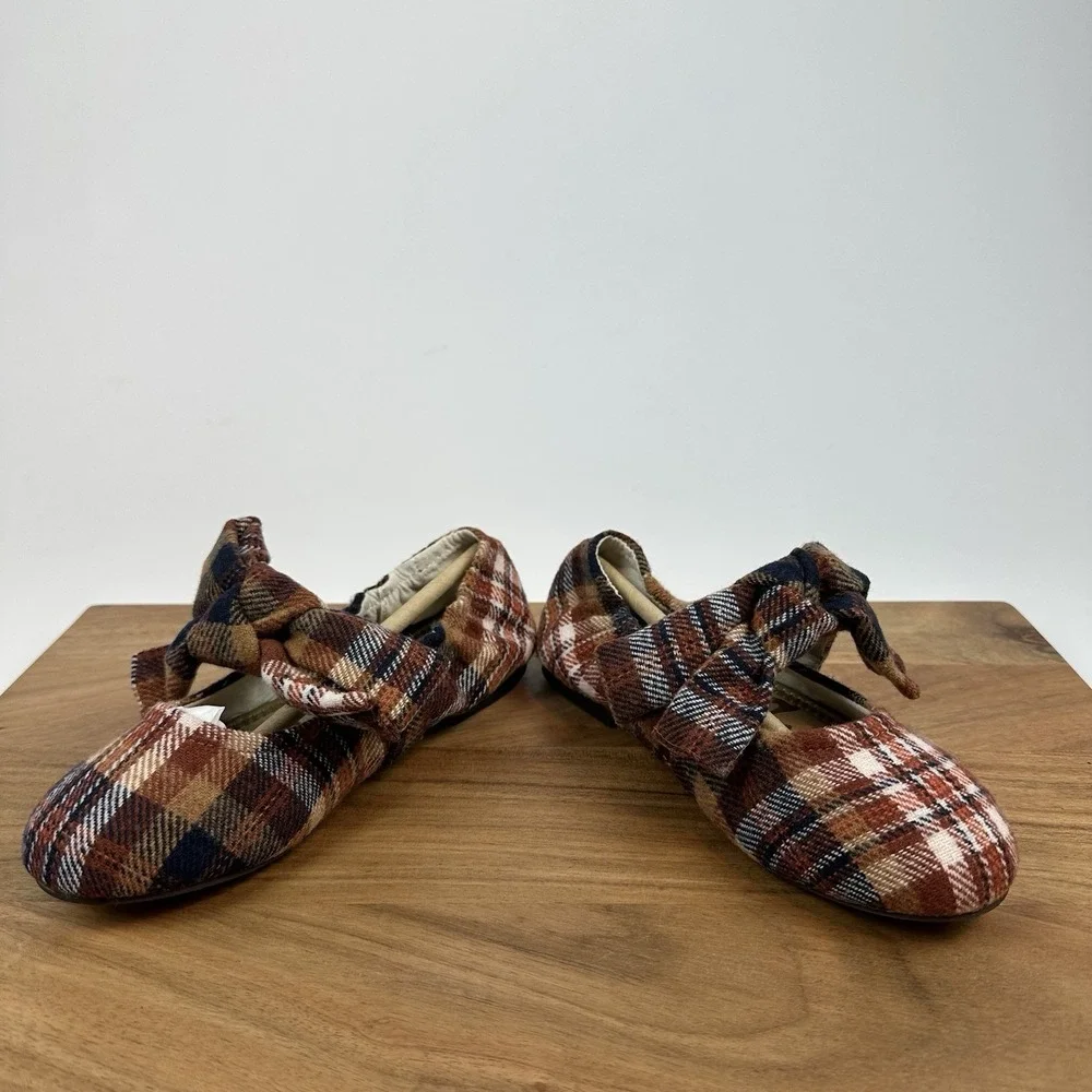 New Big Kids Sam Edelman Felicity Rust‎ Plaid Ballet Flats Shoes Size 1 Y